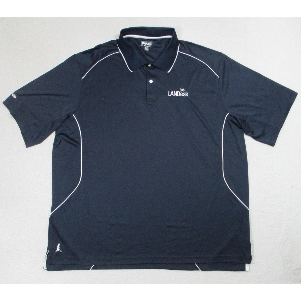 Ping Performance‎ Polo Shirt Mens 2XL Navy Blue LANDesk Golf Polyester Logo